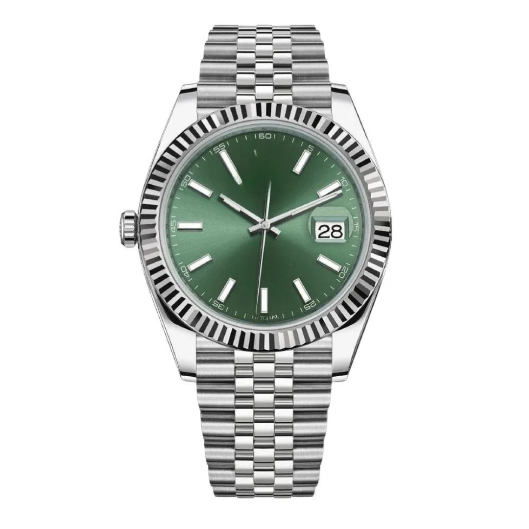 Classic Date 41 – Green Sunburst Dial | Stainless Steel Jubilee Bracelet & Fluted Bezel