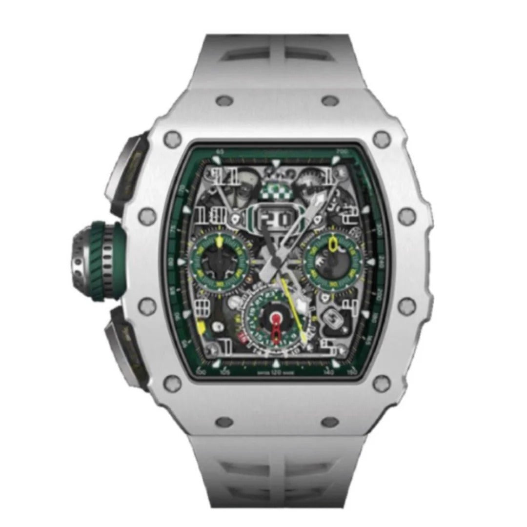 Skeleton Chronograph 44 – Openworked Dial with Green Accents | White Case & White Rubber Strap