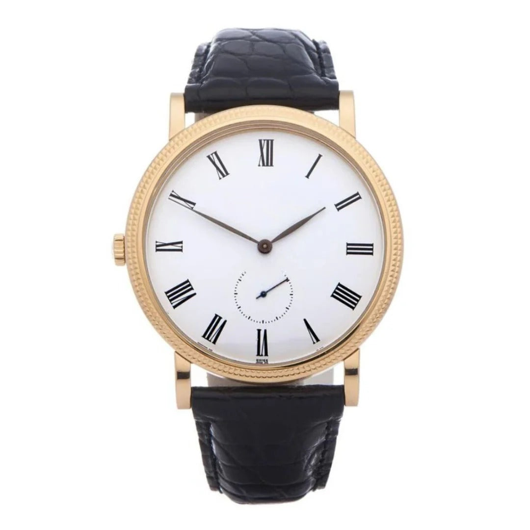 Classic 36 – Cream Dial | Rose Gold Tone Case & Brown Leather Strap & Hobnail Bezel